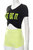 Yellow Fashion Print Patchwork O Neck Short Sleeve Two Pieces