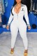 White Fashion Casual Print Patchwork Turndown Collar Jumpsuits