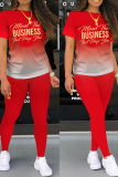 Red Fashion Print Patchwork O Neck Short Sleeve Two Pieces