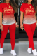 Red Fashion Print Patchwork O Neck Short Sleeve Two Pieces