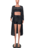 Black Sexy Solid Patchwork Spaghetti Strap Long Sleeve Three Pieces