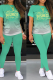 Light Green Fashion Print Patchwork O Neck Short Sleeve Two Pieces