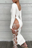 White Sexy Solid Bandage Hollowed Out Patchwork U Neck Pencil Skirt Dresses
