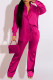 Rose Red Casual Solid Patchwork Buckle Turndown Collar Long Sleeve Two Pieces