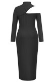 Red Sexy Solid Slit Half A Turtleneck One Step Skirt Dresses