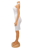 White Fashion Sexy Solid Hollowed Out Patchwork Backless Halter Sleeveless Dress Dresses