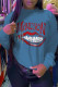 Blue Fashion Street Lips Printed Patchwork Letter O Neck Tops