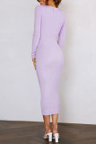 Purple Sexy Solid Hollowed Out Patchwork Asymmetrical Asymmetrical Collar Pencil Skirt Dresses