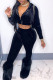 Black Casual Solid Patchwork Zipper Hooded Collar Long Sleeve Two Pieces