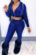 Royal Blue Casual Solid Patchwork Zipper Hooded Collar Long Sleeve Two Pieces