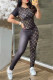 Coffee Fashion Casual Print Patchwork O Neck Short Sleeve Two Pieces