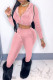 Pink Casual Solid Patchwork Zipper Hooded Collar Long Sleeve Two Pieces
