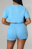 Yellow Fashion Casual Solid Patchwork O Neck Short Sleeve Two Pieces