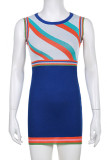 Blue Casual Print Patchwork O Neck Pencil Skirt Dresses