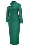 Red Sexy Solid Slit Half A Turtleneck One Step Skirt Dresses