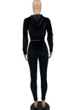 Pink Casual Solid Patchwork Zipper Hooded Collar Long Sleeve Two Pieces