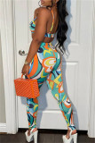 Purple Fashion Sexy Print Vests Pants Spaghetti Strap Sleeveless Two Pieces