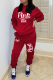 Red Fashion Print Draw String Hooded Collar Long Sleeve Two Pieces