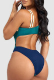 Blue Sexy Print Patchwork Asymmetrical Swimwears