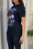 Black Fashion Casual Print Patchwork O Neck T-Shirts