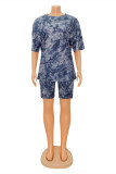 Grey Fashion Casual Print Patchwork O Neck Short Sleeve Two Pieces