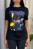 Black Fashion Casual Print Patchwork O Neck T-Shirts