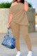 Khaki Fashion Casual Solid Patchwork Oblique Collar Short Sleeve Two Pieces