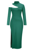 Red Sexy Solid Slit Half A Turtleneck One Step Skirt Dresses
