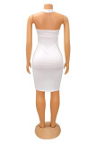 White Fashion Sexy Solid Hollowed Out Patchwork Backless Halter Sleeveless Dress Dresses