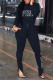 Black Casual Print Patchwork Slit Half A Turtleneck Long Sleeve Two Pieces