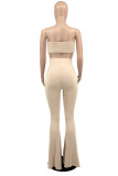 Khaki Sexy Solid Patchwork Strapless Sleeveless Two Pieces