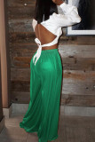 Green Casual Solid Patchwork High Waist Wide Leg Solid Color Bottoms