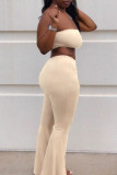 Khaki Sexy Solid Patchwork Strapless Sleeveless Two Pieces