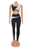 Blue Fashion Casual Sportswear Patchwork Contrast U Neck Sleeveless Two Pieces
