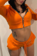 Orange Sexy Patchwork Hot Drill Hooded Collar Long Sleeve Two Pieces