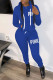 Blue Casual Print Patchwork Zipper Hooded Collar Long Sleeve Two Pieces