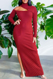 Red Sexy Solid Slit Half A Turtleneck One Step Skirt Dresses