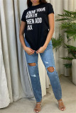 Brown Fashion Casual Letter Print Basic O Neck T-Shirts
