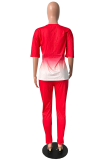Red Fashion Print Patchwork O Neck Short Sleeve Two Pieces