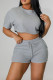 Grey Fashion Casual Solid Patchwork O Neck Short Sleeve Two Pieces