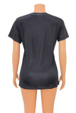 Black Fashion Casual Print Patchwork O Neck T-Shirts