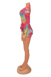 Red Fashion Sexy Print Patchwork V Neck Skinny Romper