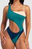 Blue Sexy Print Patchwork Asymmetrical Swimwears