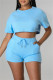 Blue Fashion Casual Solid Patchwork O Neck Short Sleeve Two Pieces