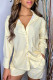 Yellow Fashion Casual Striped Print Patchwork Turndown Collar Long Sleeve Two Pieces