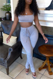 Grey Sexy Casual Sportswear Solid Slit Pants Spaghetti Strap Sleeveless Two Pieces