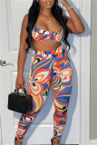 Purple Fashion Sexy Print Vests Pants Spaghetti Strap Sleeveless Two Pieces