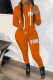 Orange Casual Print Patchwork Zipper Hooded Collar Long Sleeve Two Pieces