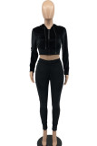 Pink Casual Solid Patchwork Zipper Hooded Collar Long Sleeve Two Pieces