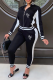 Black Fashion Print Patchwork Zipper Collar Long Sleeve Two Pieces